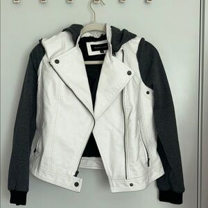Black Rivet Women's Leather Jacket in White and Gray